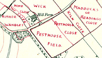 Pesthouse Field and Close shown on a map